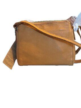 Margot New York Jules Double Zip Crossbody Bag in Cognac Leather NEW